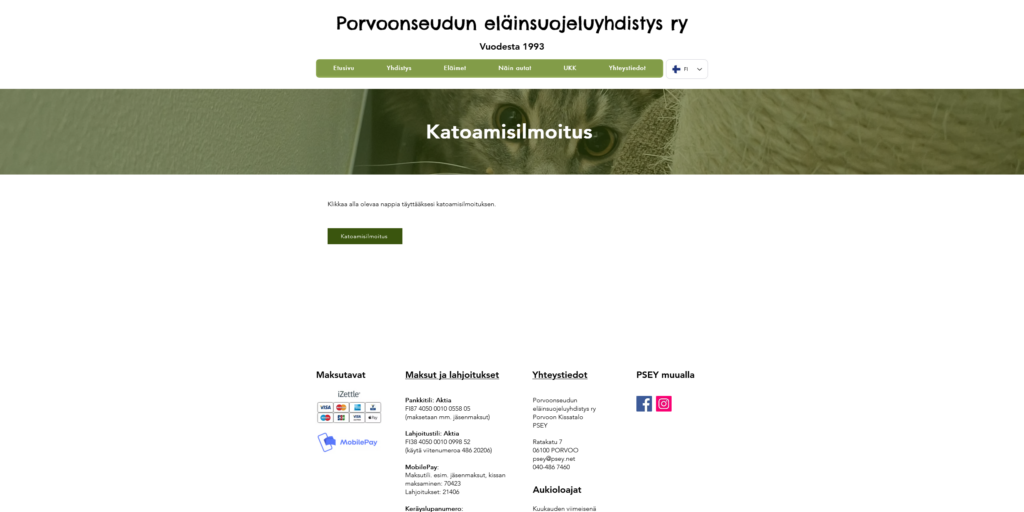 Laskeutumissivu katoamisilmoitukselle